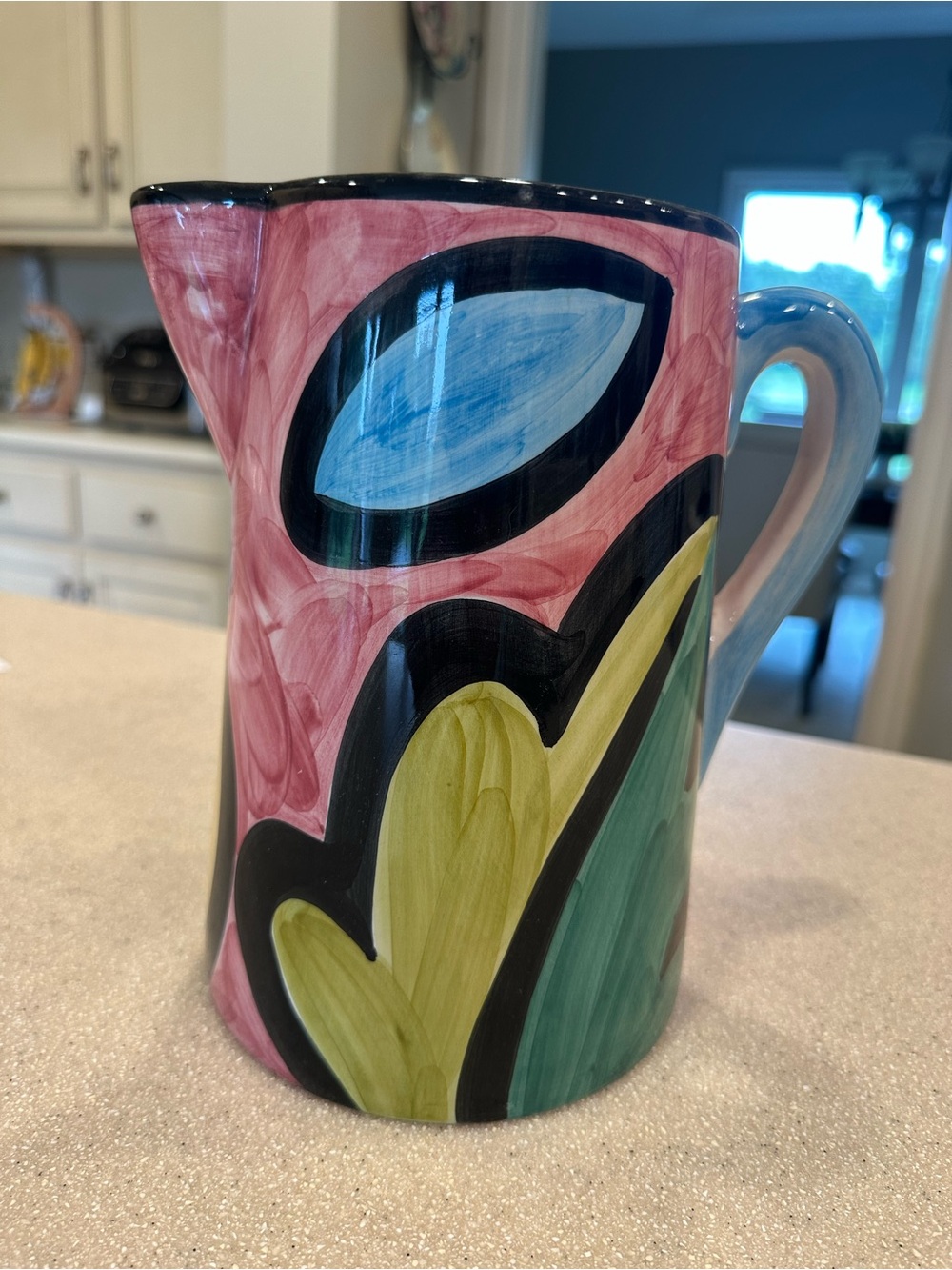 Pier 1 Hand-Painted Floral Ceramic Pitcher - Pink, Blue, Green